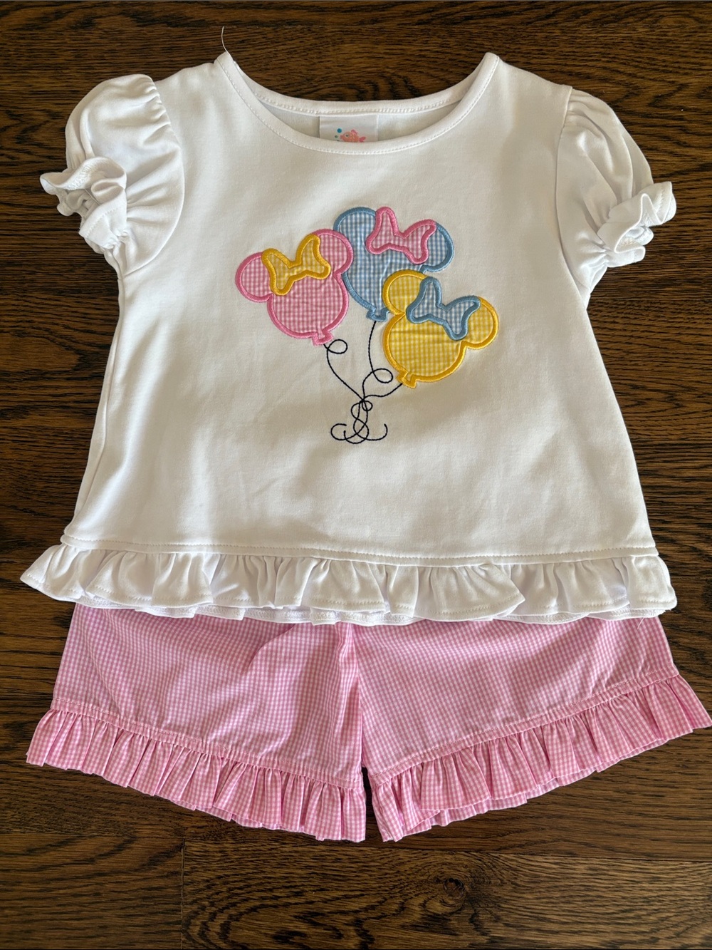 White Ruffle-Trim Top & Pink Gingham Shorts Set